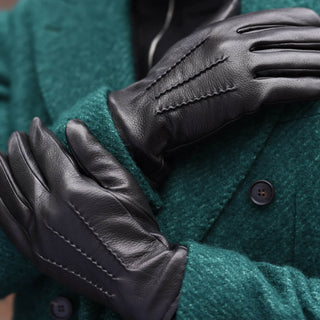 Daniel (black) – Goatskin leather gloves with warm wool lining and touchscreen function - Glamourous Grace