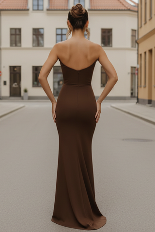 Daris Gown - Chocolate - Cat-Eye Scoop Neckline Dress - Glamourous Grace