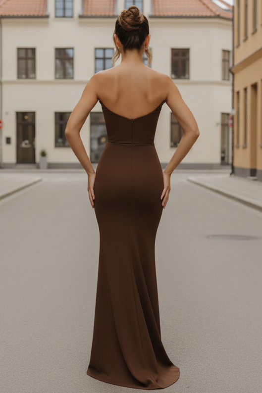 Daris Gown - Chocolate - Cat-Eye Scoop Neckline Dress - Glamourous Grace