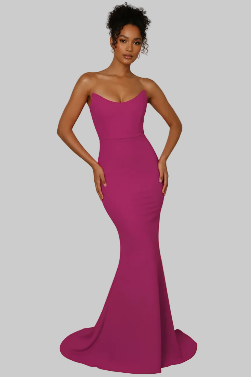 Daris Gown - Berry - Cat-Eye Scoop Neckline Dress - Glamourous Grace