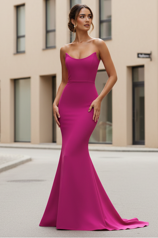 Daris Gown - Berry - Cat-Eye Scoop Neckline Dress - Glamourous Grace