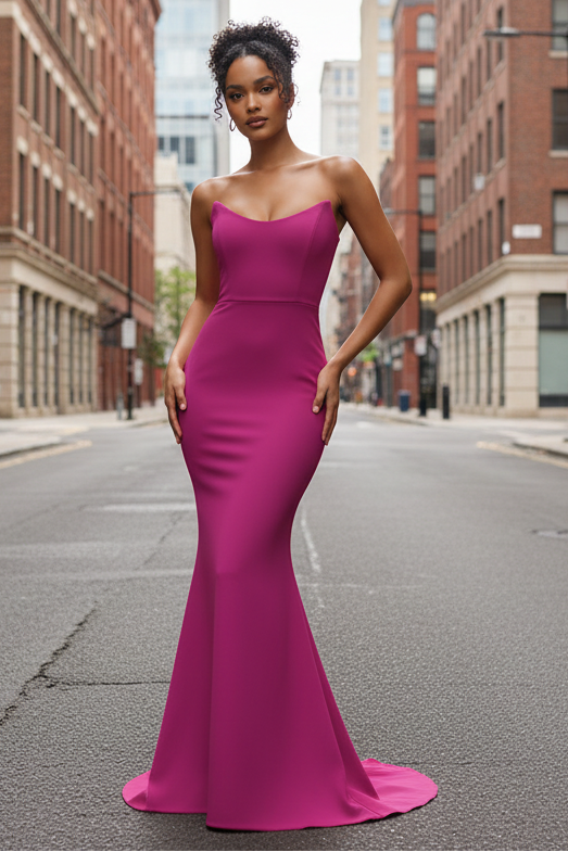 Daris Gown - Berry - Cat-Eye Scoop Neckline Dress - Glamourous Grace