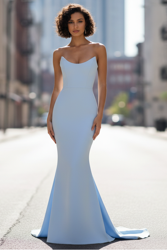 Daris Gown - Light Blue - Cat-Eye Scoop Neckline Dress - Glamourous Grace