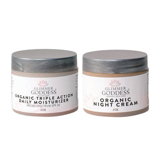 Organic Day & Night Duo – Triple Action SPF 30 Moisturizer + Skin Renewal Night Cream Bundle - Glamourous Grace