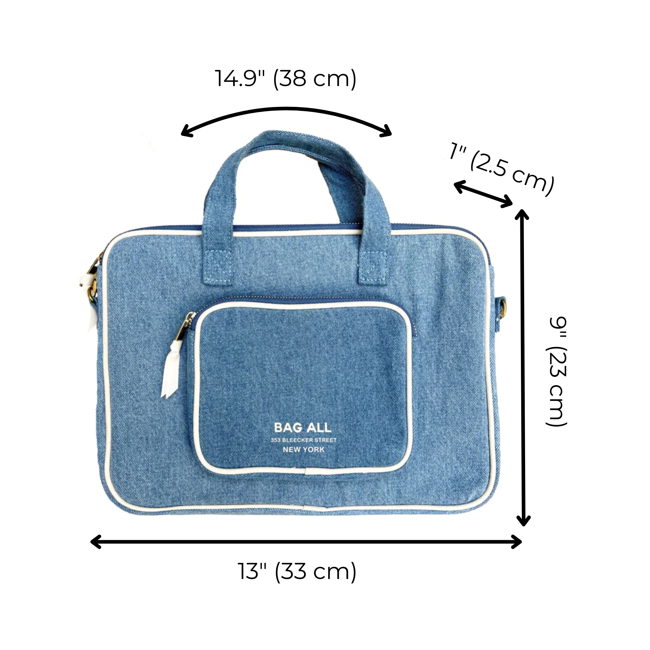 Laptop Case 13", Handle & Charger Pocket – Denim - Glamourous Grace