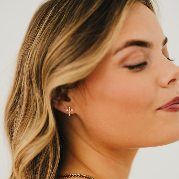 Diamond Cross Stud Earrings - WATERPROOF - Glamourous Grace