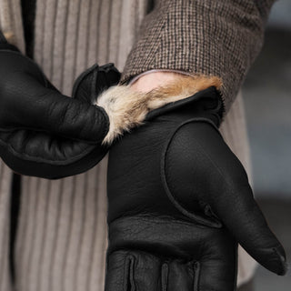 Diego (black) - Italian gloves made of American deerskin leather with rabbit fur lining - Glamourous Grace