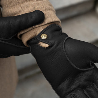Diego (black) - Italian gloves made of American deerskin leather with rabbit fur lining - Glamourous Grace