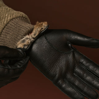 Diego (black) - Italian gloves made of American deerskin leather with rabbit fur lining - Glamourous Grace