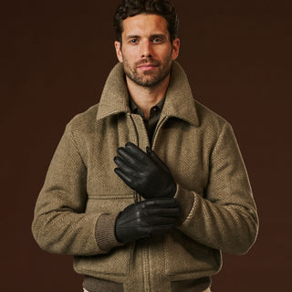 Diego (black) - Italian gloves made of American deerskin leather with rabbit fur lining - Glamourous Grace