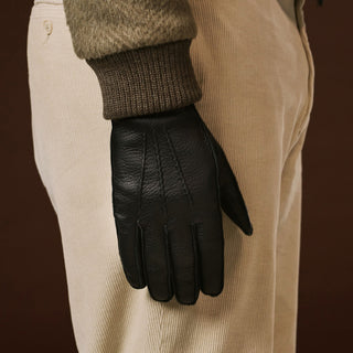 Diego (black) - Italian gloves made of American deerskin leather with rabbit fur lining - Glamourous Grace