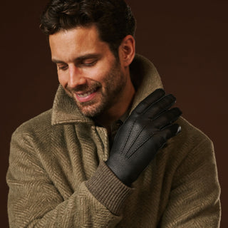 Diego (black) - Italian gloves made of American deerskin leather with rabbit fur lining - Glamourous Grace