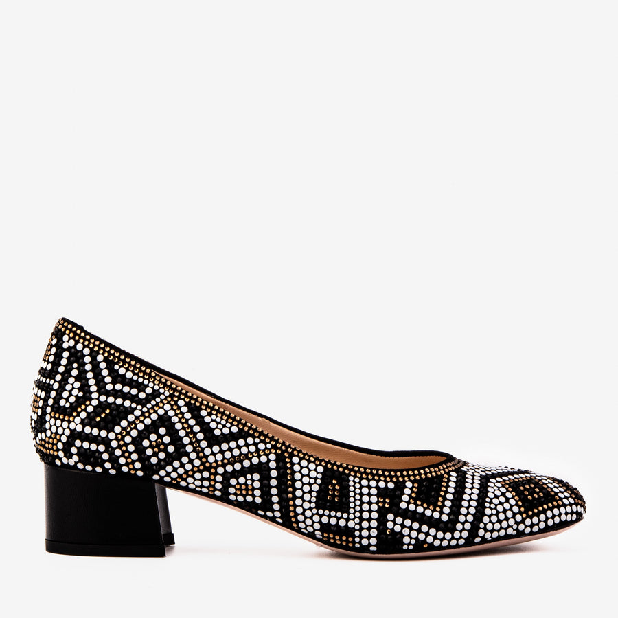 Nampula Crystal-Embellished Black Leather Women Pump - Glamourous Grace