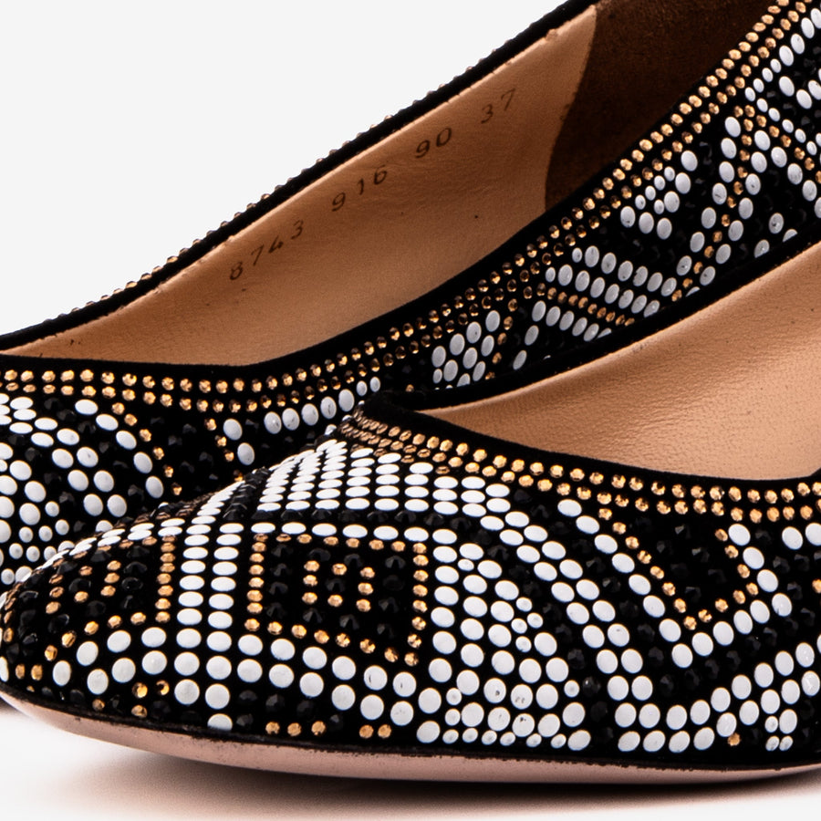 Nampula Crystal-Embellished Black Leather Women Pump - Glamourous Grace