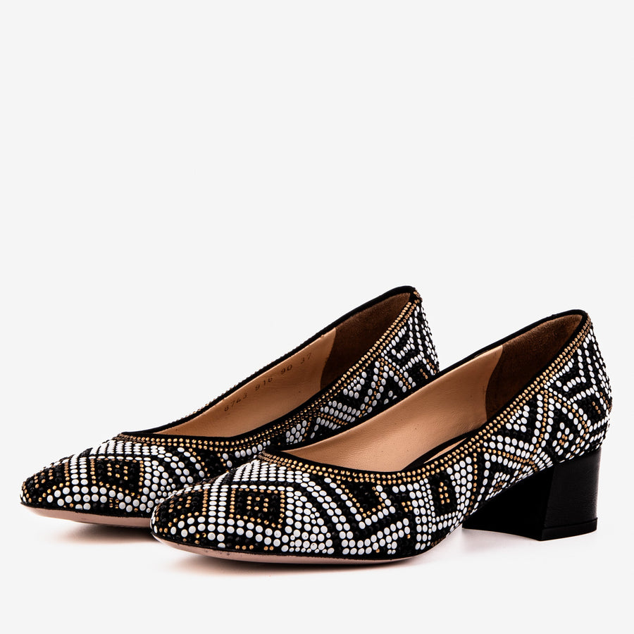 Nampula Crystal-Embellished Black Leather Women Pump - Glamourous Grace