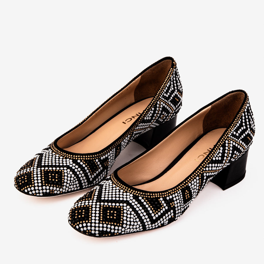 Nampula Crystal-Embellished Black Leather Women Pump - Glamourous Grace