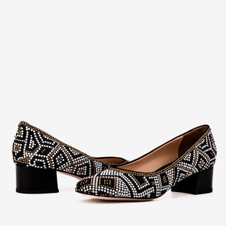 Nampula Crystal-Embellished Black Leather Women Pump - Glamourous Grace