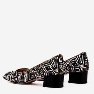 Nampula Crystal-Embellished Black Leather Women Pump - Glamourous Grace