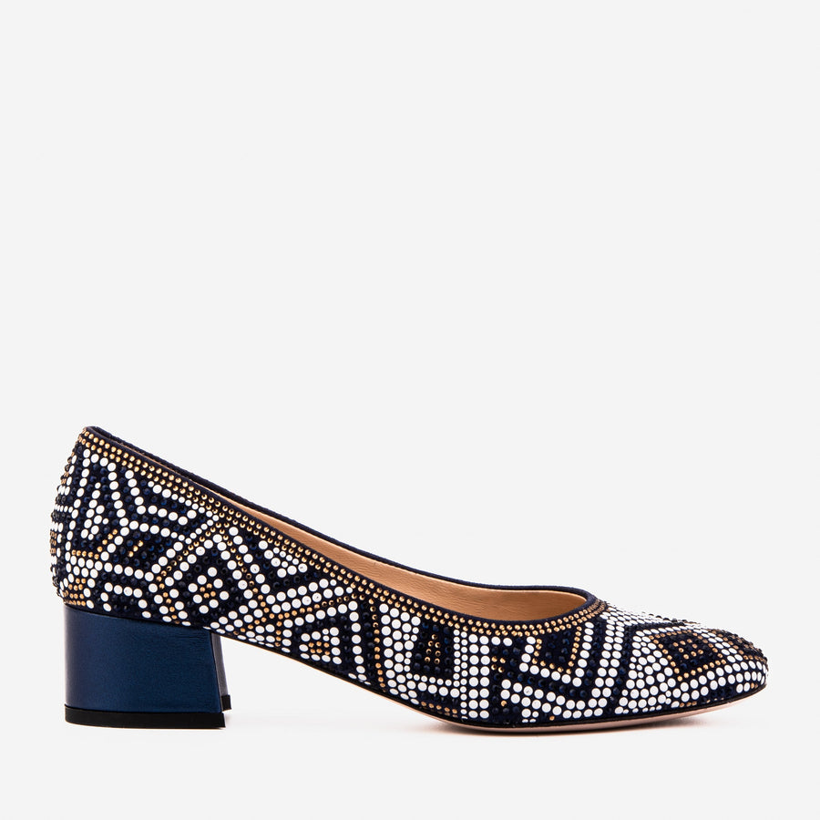 The Nampula Navy Crystal-Embellished Leather Women Pump - Glamourous Grace