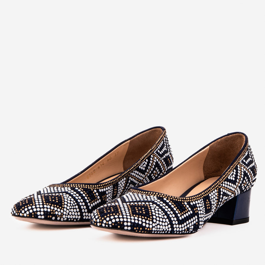 The Nampula Navy Crystal-Embellished Leather Women Pump - Glamourous Grace