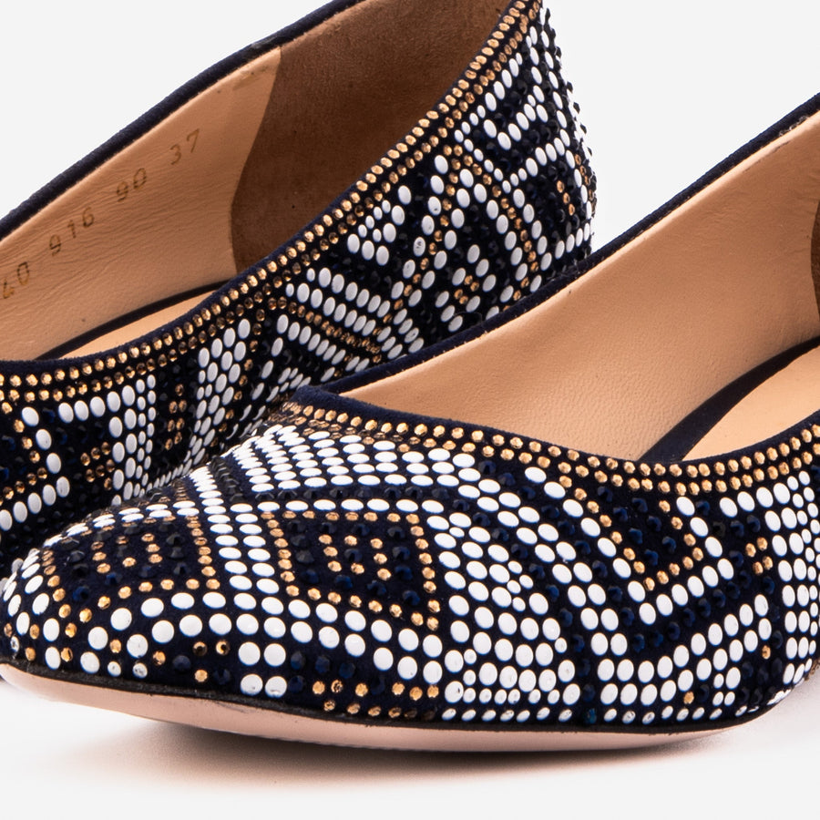 The Nampula Navy Crystal-Embellished Leather Women Pump - Glamourous Grace