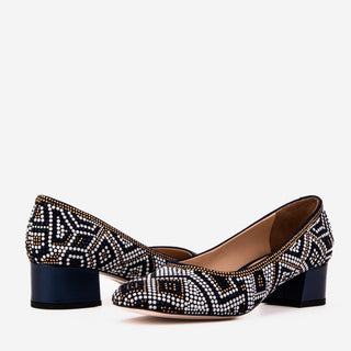 The Nampula Navy Crystal-Embellished Leather Women Pump - Glamourous Grace