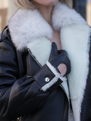 Willow Genuine Shearling Coat in Black/White