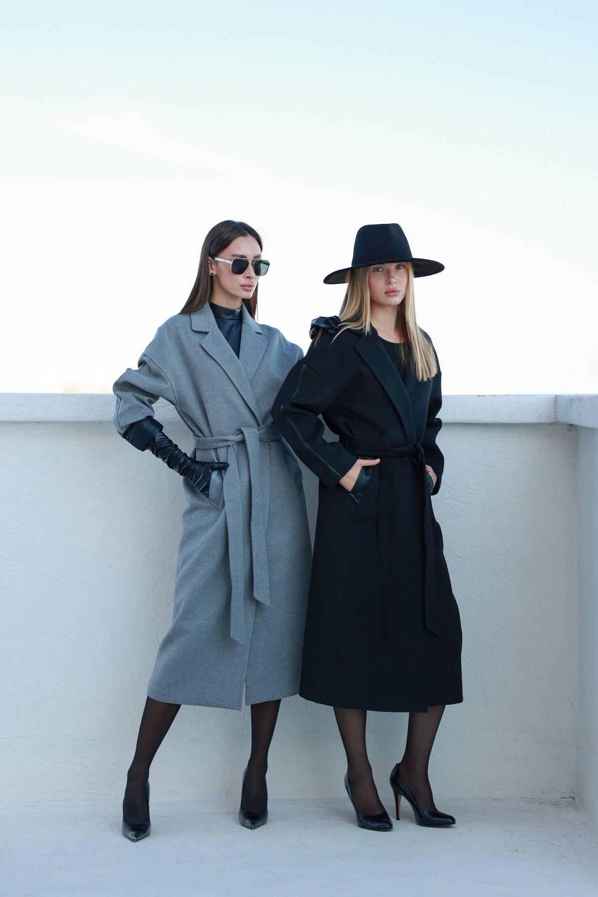 Logan Leather Trim Cashmere Blend Overcoat in Grey