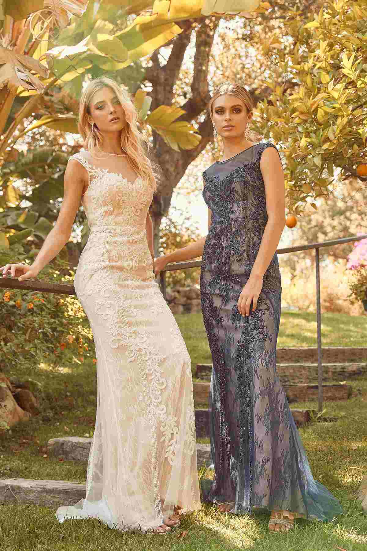 Nox Anabel E1006 Fitted Sheath Formal Lace Dress with Illusion Neckline - Glamourous Grace