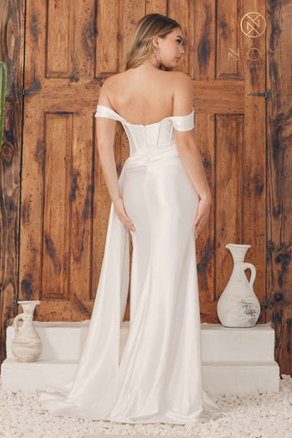 Nox Anabel E1043W Detachable Off Shoulder Straps Bustier Corset Satin Dress