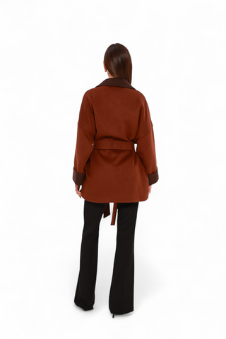 Sandro Cashmere Blend Overcoat in Cinnamon