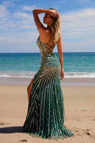 Nox Anabel E1530 Fitted Floor-Length Dress With A Fully Beaded Applique V-Neckline