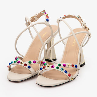 The Aurora Cream Leather Strappy Women Sandal - Glamourous Grace