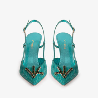 The Luna Turquoise Leather Slingback Women Sandal - Glamourous Grace