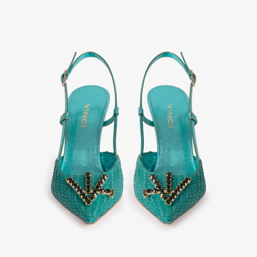 The Luna Turquoise Leather Slingback Women Sandal - Glamourous Grace