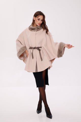 Genuine Mink Fur Double Face Wool Poncho