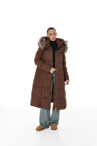 Genuine Silver Fox Fur Trim Down Coat