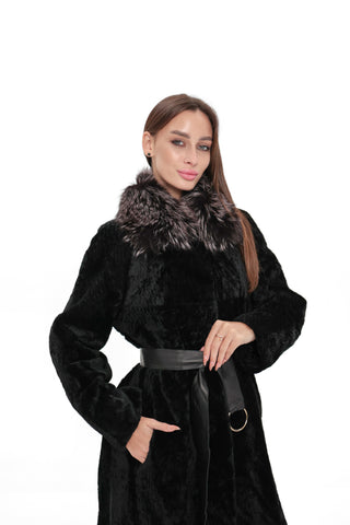 Genuine Astrakhan Silver Fox Trim Coat