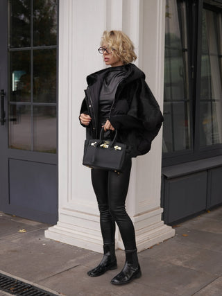Serena Eco-Fur Down Fill Coat in Black