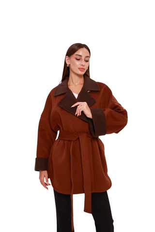Sandro Cashmere Blend Overcoat in Cinnamon