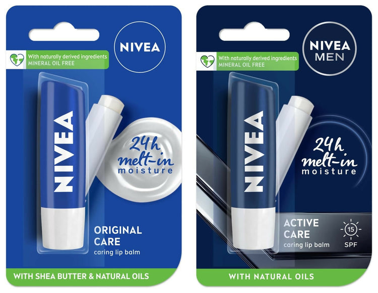 Nivea Original Care & Active Care Lip Balm Combo - 24 H melt-in moisture - Glamourous Grace