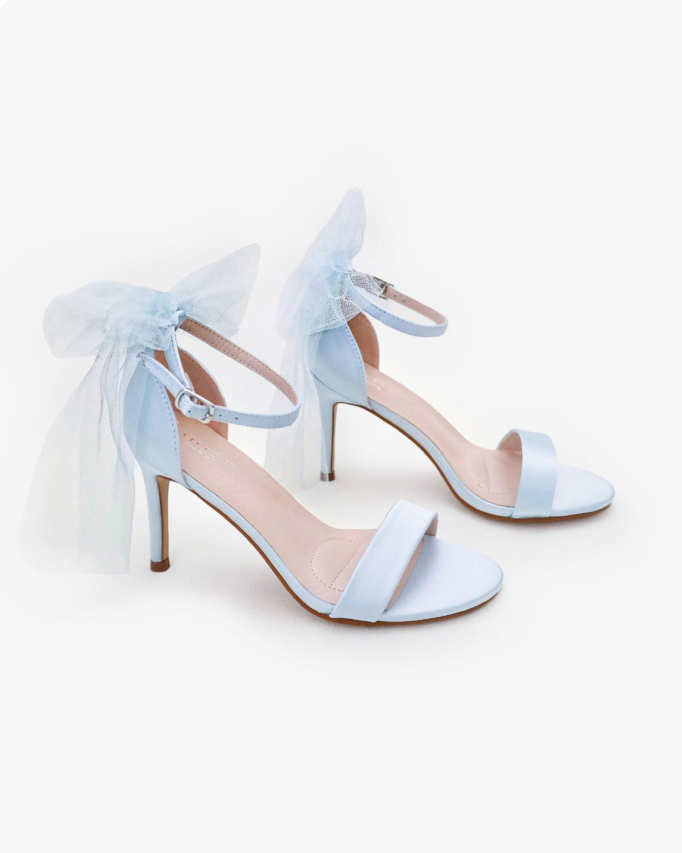 Satin High Heel Wedding Sandals with Tulle Back Bow - Glamourous Grace