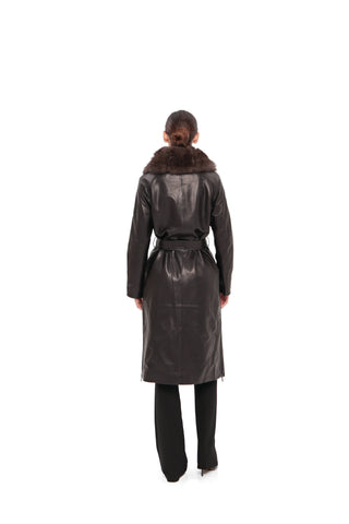 Genuine Leather Polar Fox Trim Coat