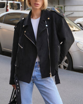 Dakota Eco Suede Aviator Jacket in Black