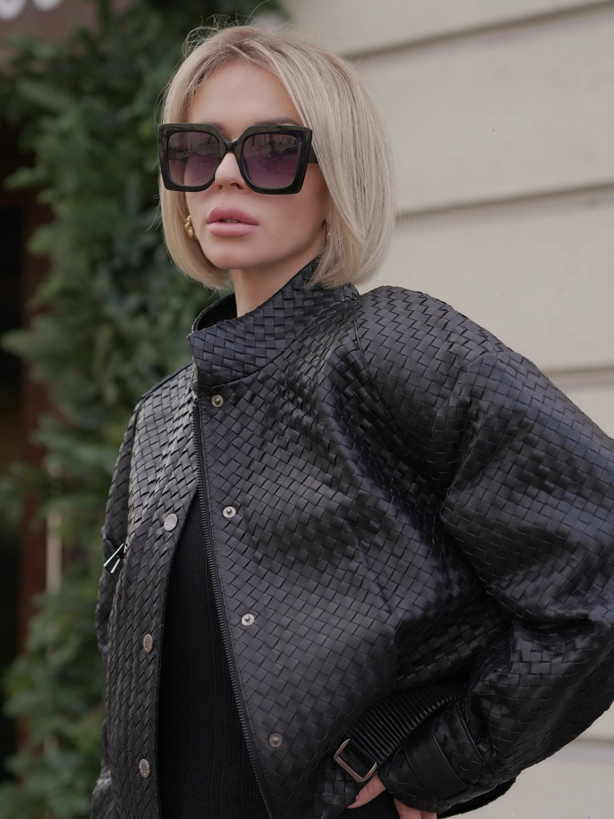 Marlowe Braided Genuine Leather Jacket in Black