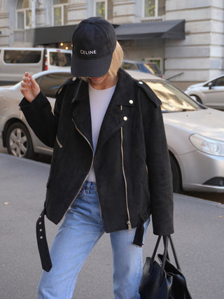 Dakota Eco Suede Aviator Jacket in Black
