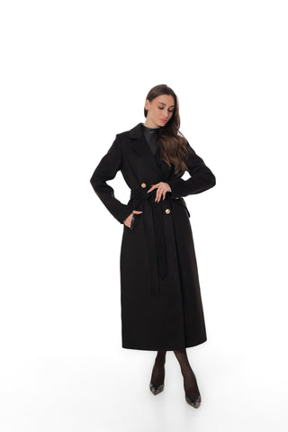 Vivian Tailored Cashmere Wool Coat in Black