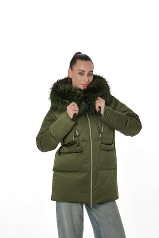Genuine Silver Fox Fur Down Fill Coat