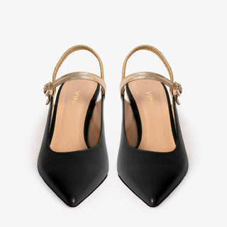 The Pompei Black Leather Slingback Women Sandal - Glamourous Grace