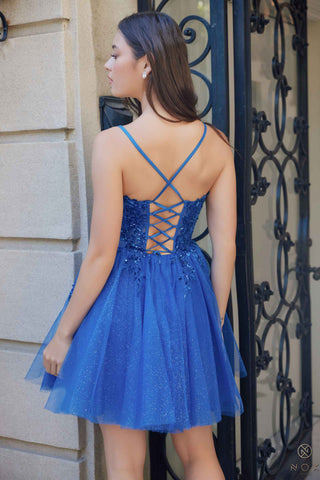 Nox Anabel E902 Short A-Line Applique Sleeveless Homecoming Dress - Glamourous Grace